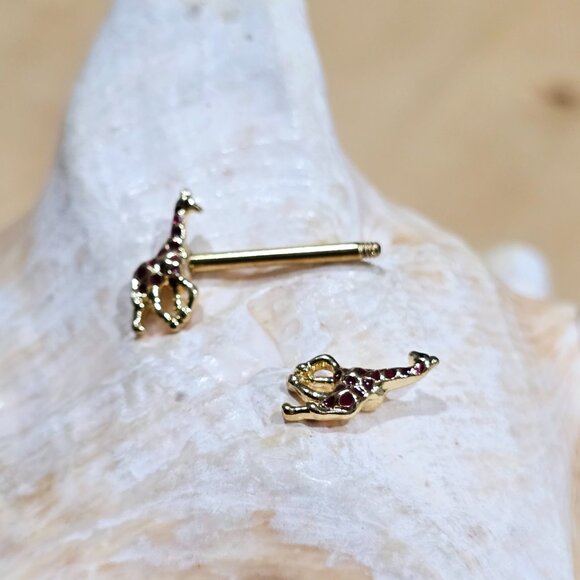 Pair of 14G gold plated giraffe ends nipple bars - externally threaded - Picture 6 of 6